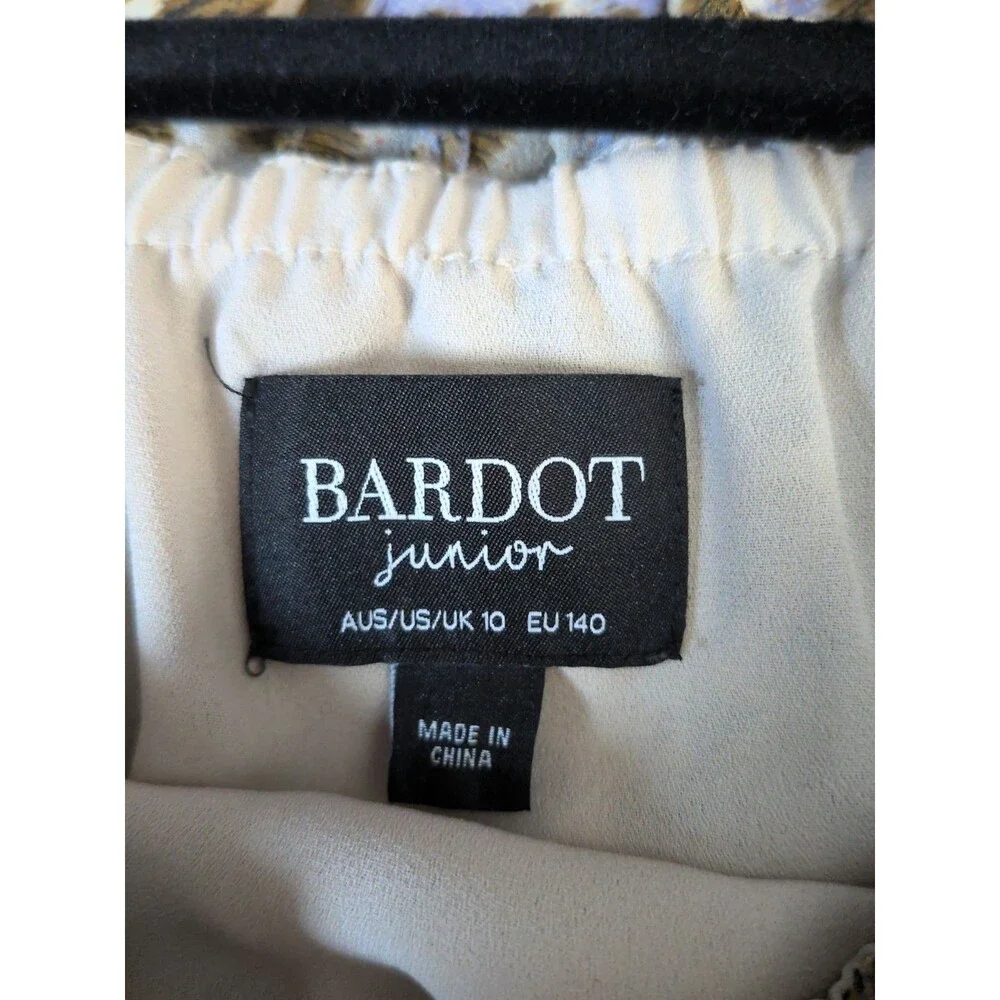 Bardot Junior Girls 10 Midi Tiered Chiffon Dress Animal Print Ruffled Straps/Tie